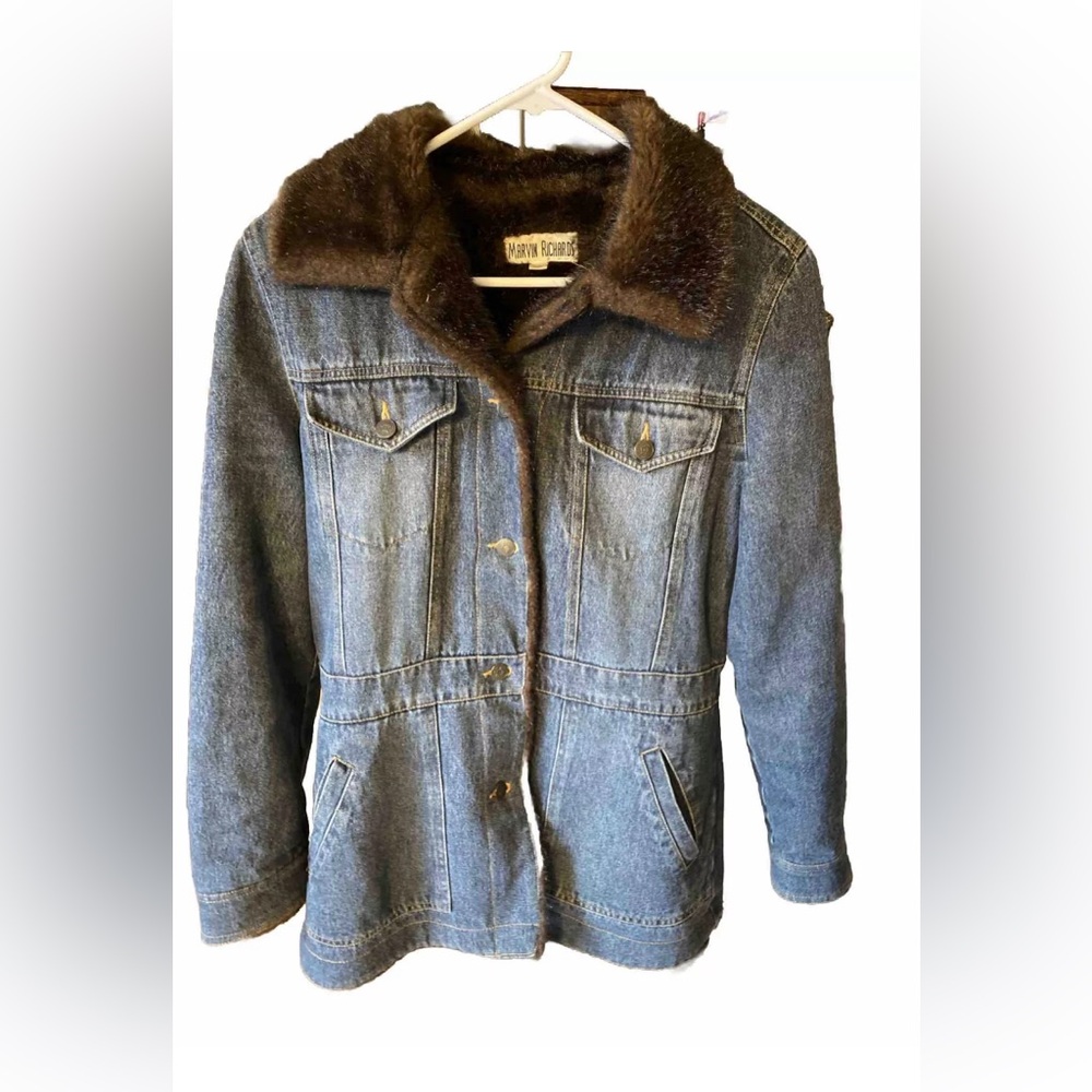 Marvin Richards Vintage Denim Jacket With Faux Fur Lining And Trim SIZE Medium